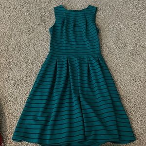 Teal and black striped A-line dress